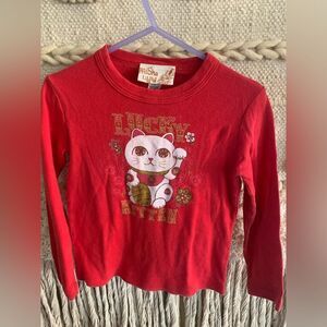 Misha Lulu Red long sleeve Lucky Kitten Shirt Size 4